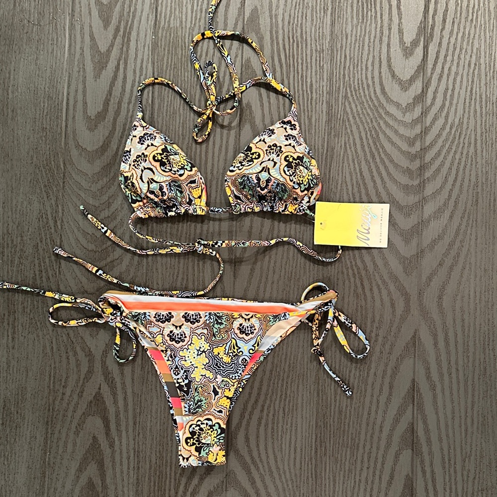 Paisley Tie-String Bikini Set - Yellow Multi